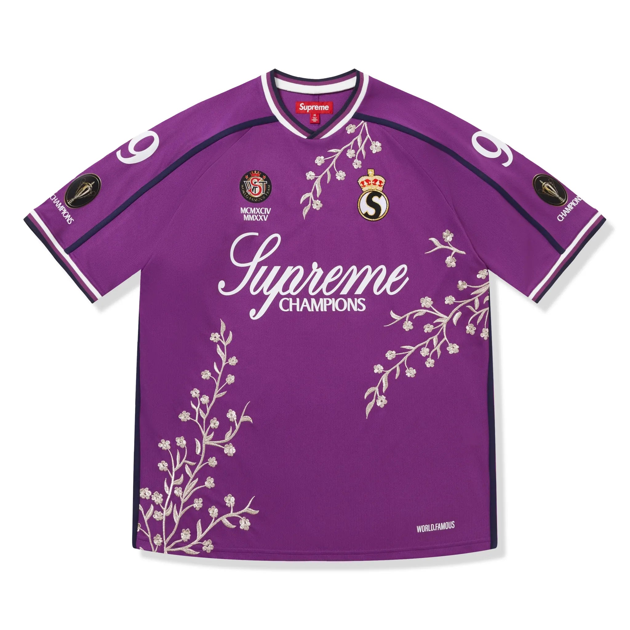 Front View of Supreme Floral Purple Soccer Jersey (FW25) FW25KN52-PURPLE